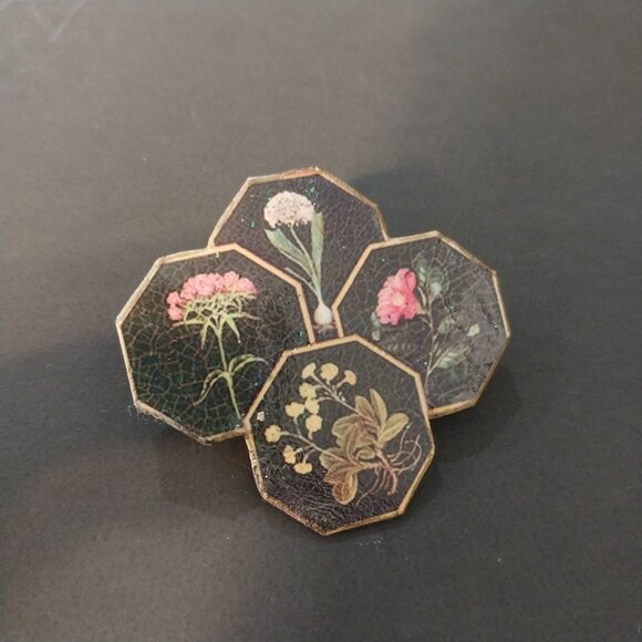 Handmade Jewelry - Vintage Paper Floral Flowers Botanical Brooch